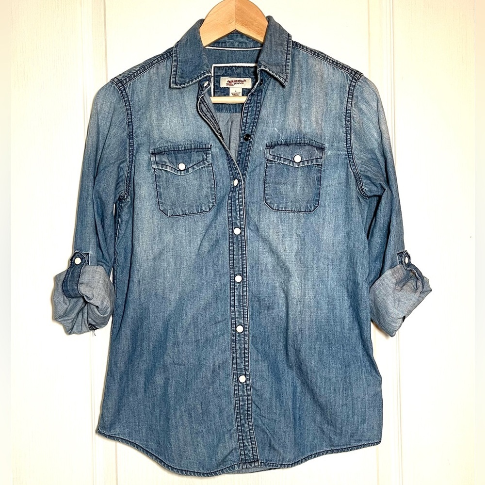 Arizona Jean Co. Women’s Blue Denim Button-Down Shirt Utility Western Classic, S